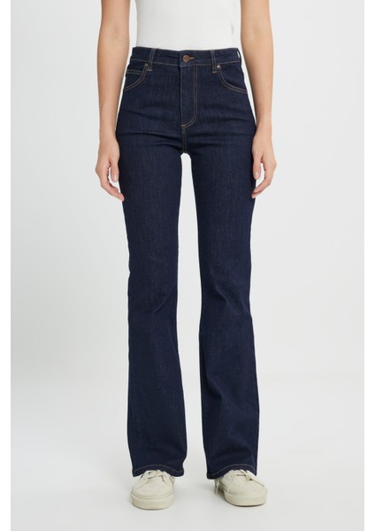 Flare Fit Normal Bel Geniş Paça Lacivert Esnek Jean Denim Pantolon modelleri
