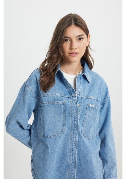 Relaxed Fit Geniş Kesim %100 Pamuk İndigo Jean Denim Gömlek modelleri