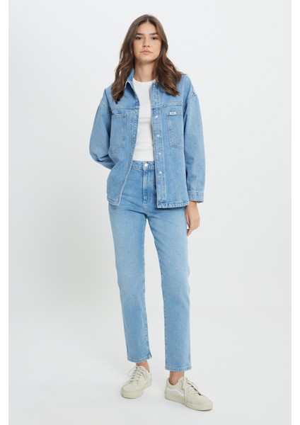 Relaxed Fit Geniş Kesim %100 Pamuk İndigo Jean Denim Gömlek fırsatları