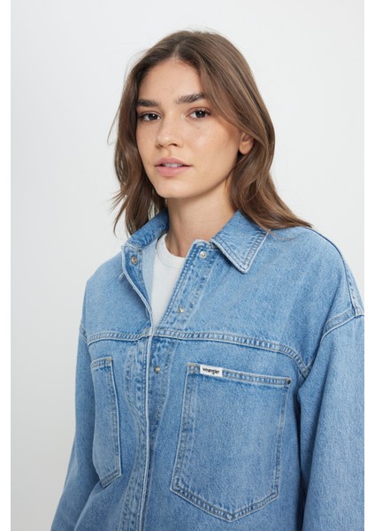 Relaxed Fit Geniş Kesim %100 Pamuk İndigo Jean Denim Gömlek indirimleri