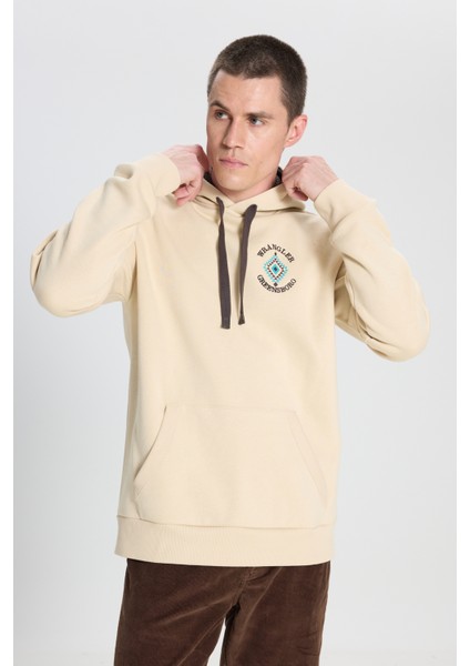 Wrangler Relaxed Fit Geniş Kesim Kapüşonlu İçi Polarlı Haki Sweatshirt