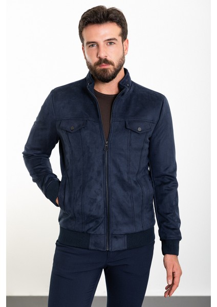 Düz Lacivert Slim Fit Hakim Yaka Süet Erkek Mont fiyatları