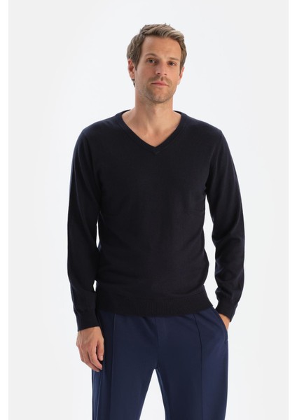 Antrasit Erkek Kaşmir Karışımlı V Yaka Triko