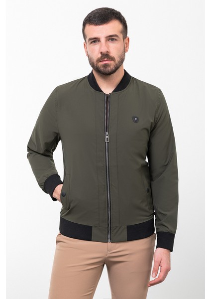 Düz Haki Rengi Slim Fit Hakim Yaka Erkek Mont modelleri