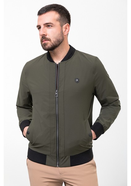 Düz Haki Rengi Slim Fit Hakim Yaka Erkek Mont fırsatları