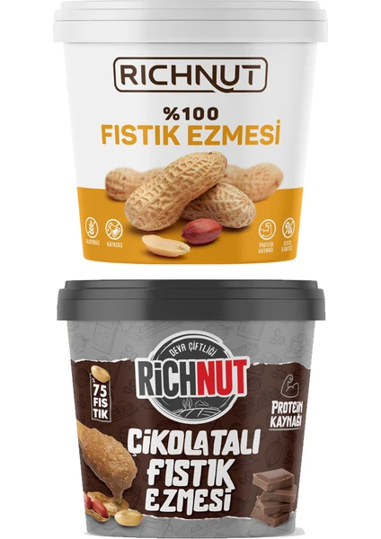 2 kg Fıstık Ezmesi (1 kg Çikolatalı, 1 kg Sade)