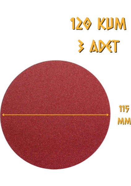 Kupa Yuvarlak Cırt Zımpara 115 mm - P120 Kum - 3 Adet