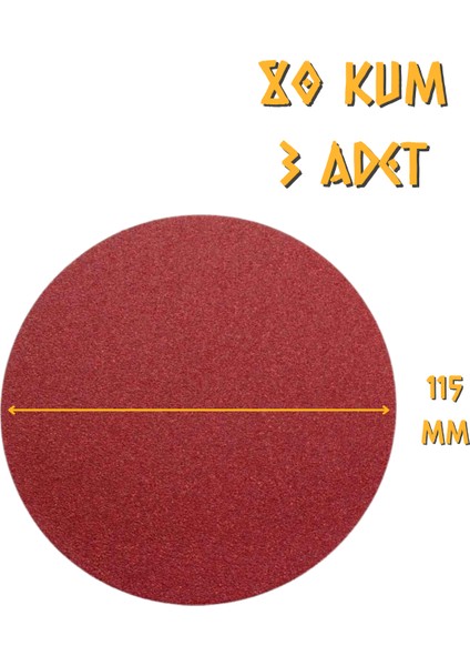 Yuvarlak Cırt Zımpara 115 mm - P80 Kum - 3 Adet
