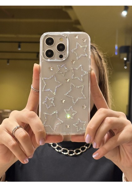 Paladyum Case iPhone 16 Pro Uyumlu Hologram Yıldızlı Şeffaf Kılıf