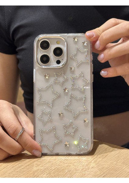 iPhone 16 Pro Max Uyumlu Hologram Yıldızlı Şeffaf Kılıf