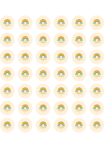 1 Yaş Gökkuşağı Sticker Etiket Duvar Süsü 3 X 3 Cm 50Lı