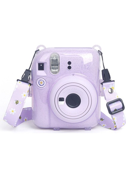 Mor Instax Mini 12 Lila Fotoğraf Makinesi-10'lu Film-Kıskaçlı Stand-Pvc Albüm ve Simli Pleksi Kılıf