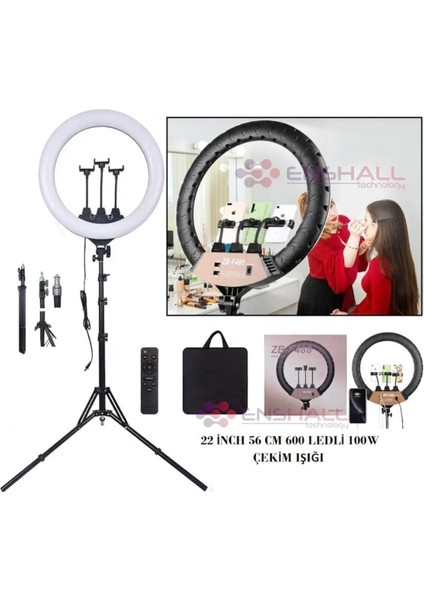 Siyah 22 Inç 56CM 100W Mega Boy Ring Light LED Halka, Kuaför ve Makyaj Çekim Işığı Uyumlu Sabitleyi