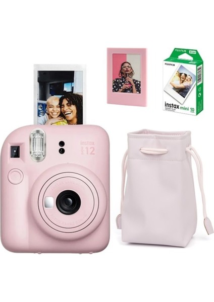 Pembe Instax Mini 12 Fotoğraf MAKINESI-10LU Film-Büzgülü Kılıf ve Mıknatıslı Çerçeve Seti 2 Pembe 8