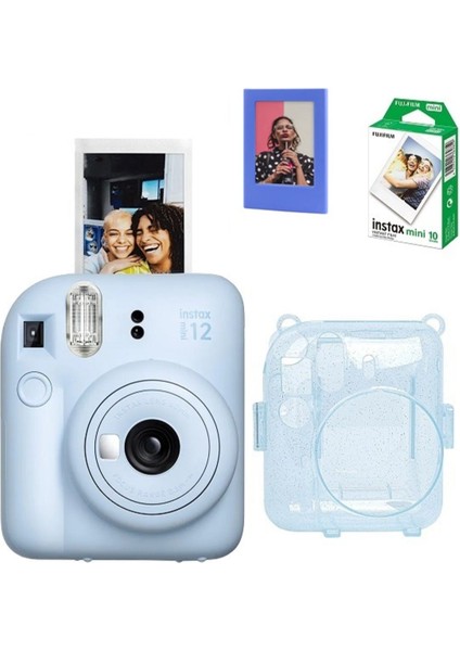 Sd Instax Mini 12 Fotoğraf MAKINESI-10LU Film-Simli Pleksi Kılıf ve Mıknatıslı Çerçeve Seti 2 Mavi