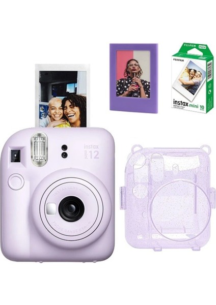 Resmi Distribütör Garantili Instax Mini 12 Fotoğraf MAKINESI-10LU Film-Simli Pleksi Kılıf ve Mıknat