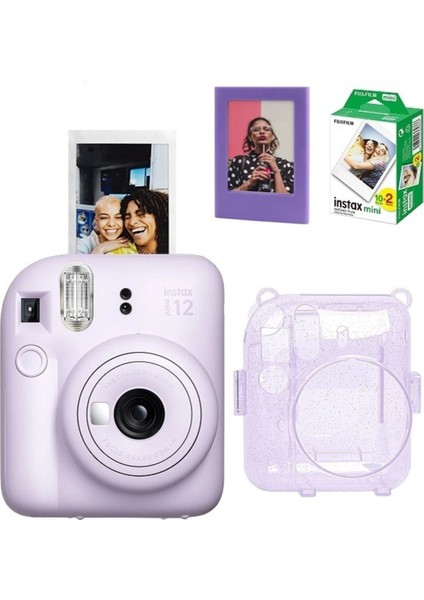 Resmi Distribütör Garantili Instax Mini 12 Fotoğraf MAKINESI-20LI Film-Simli Pleksi Kılıf ve Mıknat