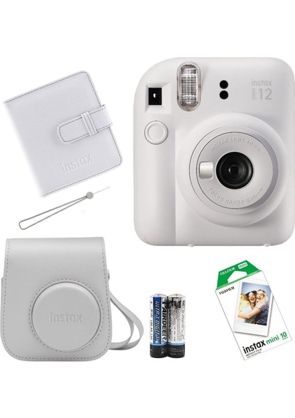 Ithalatçı Garantili Instax Mini 12 Fotoğraf Makinesi+Askı+Pil +10'lu Film+Albüm (Lila) Beyaz 20 Mp