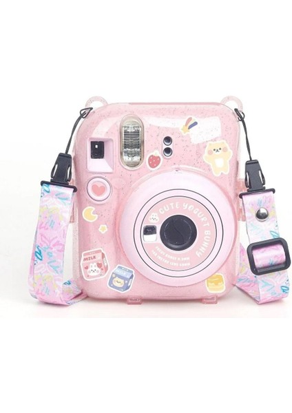 Pembe Instax Mini 12 Fotoğraf MAKINESI-10LU Film-Simli Pleksi Kılıf ve Mıknatıslı Çerçeve Seti 2 Pe