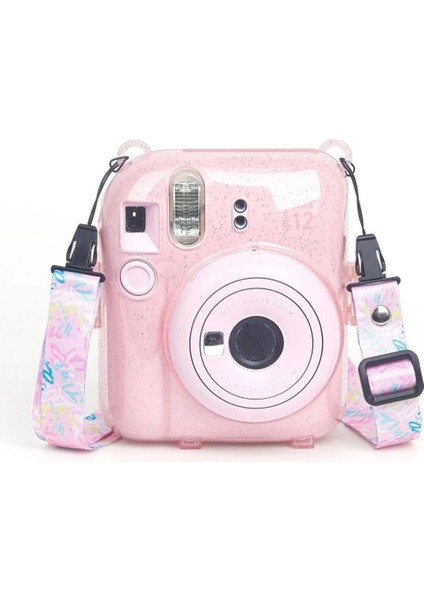 Pembe Instax Mini 12 Fotoğraf MAKINESI-10LU Film-Simli Pleksi Kılıf ve Mıknatıslı Çerçeve Seti 2 Pe