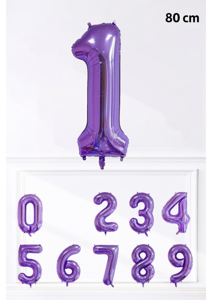 Mor Rakam Folyo Balon Büyük Boy Mor Sayı Yaş Balonu 85CM 34INÇ