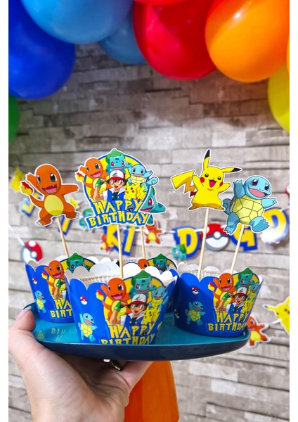 Pokemon Konsept Kürdan Süsleri Cupcake Süsleri  Büyük Boy 10LU Paket