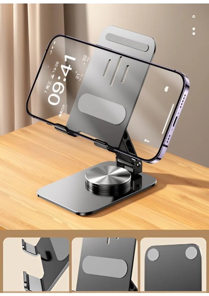 Metal Masaüstü Telefon Tutucu Tablet Standı Katlanabilir 360 Derece Dönen Ayarlanabilir Stand
