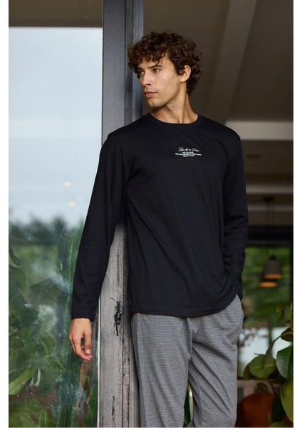 %100 Pamuk Uzun Kol Erkek Pijama Takım 6024