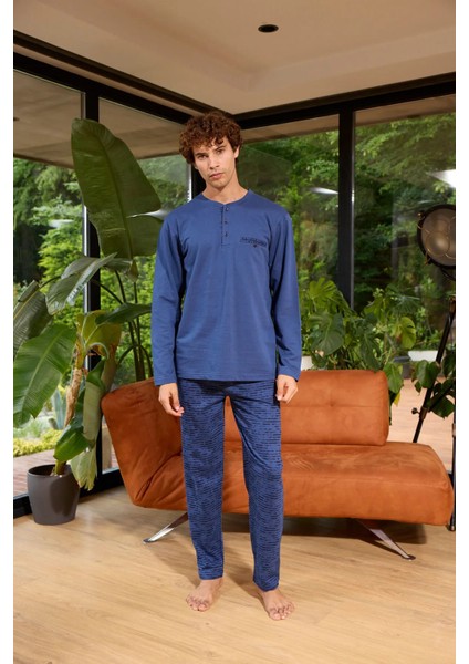 %100 Pamuk Uzun Kol Erkek Pijama Takım 8038