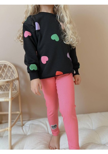 Kız Çocuk Kalp Desenli Fitilli Taytlı Takım fiyatları