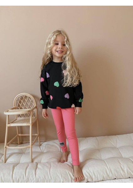 Kız Çocuk Kalp Desenli Fitilli Taytlı Takım fırsatları