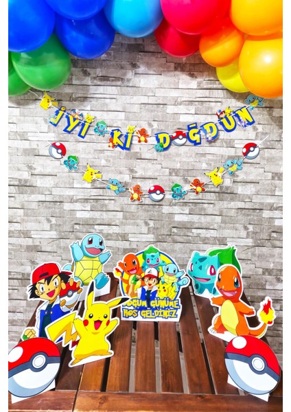 Pokemon Tema Doğum Günü Ayaklı Pano Seti Doğum Günü Masa Üstü Panolar