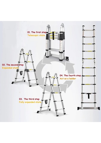 Çok Fonksiyonlu Teleskopik Katlanır Taşınabilir 2,5+2,5 mt Merdiven Alüminyum Alaşım