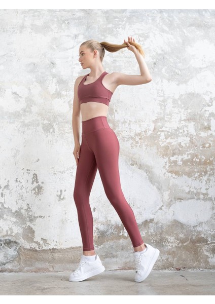 Koyu Rose Ekstra Yüksek Bel Toparlayıcı Spor Tayt