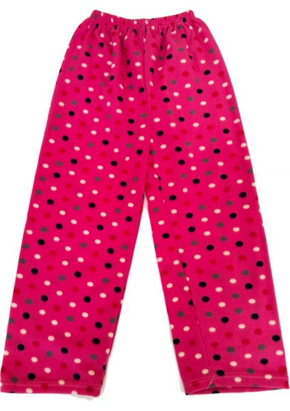 Kadın Polar Pijama Altı Termal Özellikli Pembe Puantiye Desenli Ev Giyim Cepsiz - Mdn4697-1830