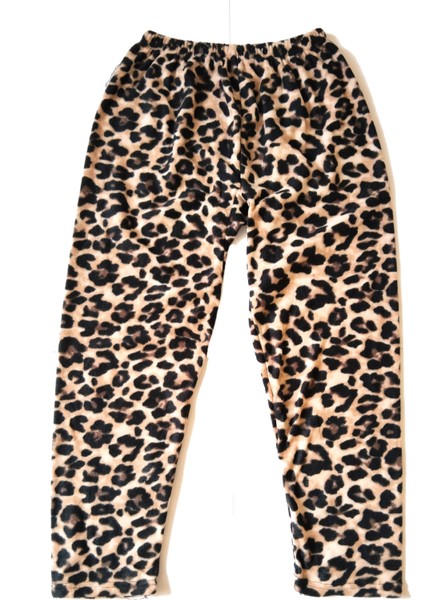 Kadın Polar Pijama Altı Termal Özellikli Leopar Desen Büyük Beden Ev Giyim Ceps - Mdn3108-4385