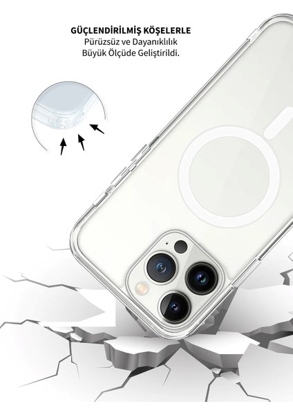 Apple iPhone 13 Pro Max Kılıf Kamera Çıkıntılı Magsafe Wireless Şarj Destekli Sert Şeffaf Kapak