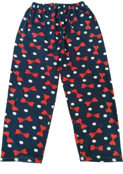 Kadın Polar Pijama Altı Termal Özellikli Papyon Desenli Lacivert Ev Giyim Cepsiz - Mdn2298-8393