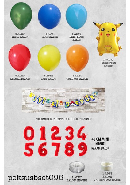 Pokemon Temalı Doğum Günü Parti Seti Yaş Balonlu Bannerlı Pokemon Doğum Günü Süsleme Seti fiyatları