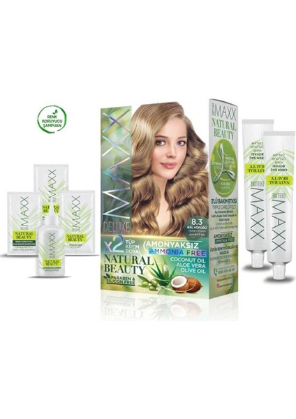 Maxx Deluxe 2 Paket Natural Beauty Amonyaksız Saç Boyası 8.3 Bal Köpüğü - MDN2776-1932