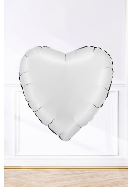 Saten Beyaz Kalp Folyo Balon 18INÇ 45CM Saten Beyaz Balon
