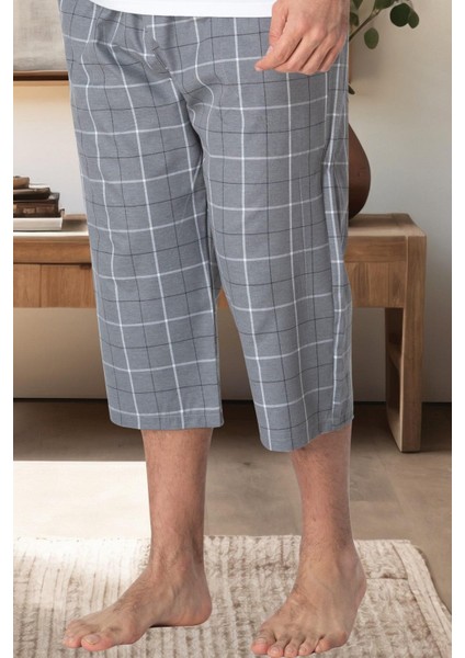 Mecit 3007 Gri Ekoseli Erkek Capri Alt Pijama