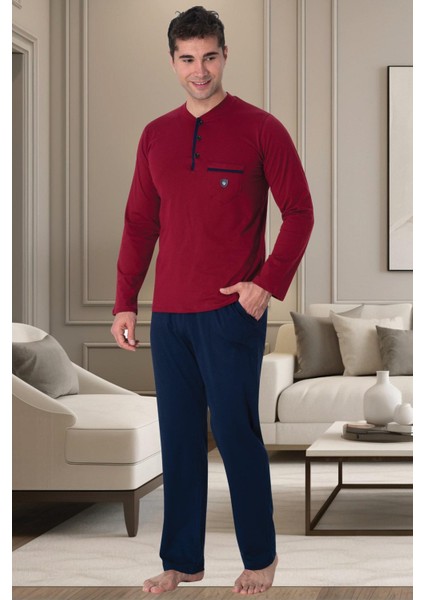 Mecit 2904 Bordo %100 Pamuk Erkek Büyük Beden Pijama Takımı