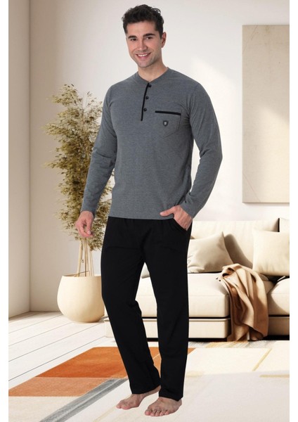 Mecit 2904 Gri %100 Pamuk Erkek Büyük Beden Pijama Takımı