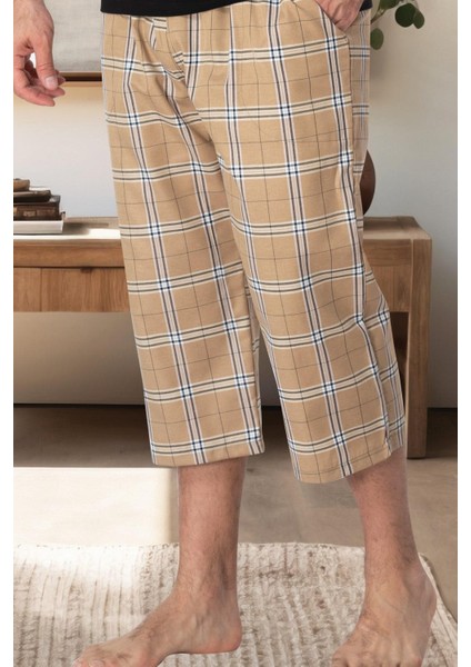 Mecit 3009 Kahve Ekoseli Erkek Capri Alt Pijama