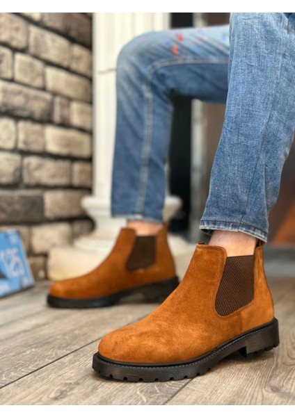 BA0319 Içi Dışı Hakiki Deri Taba Süet Erkek Spor Yarım Bilek Bot