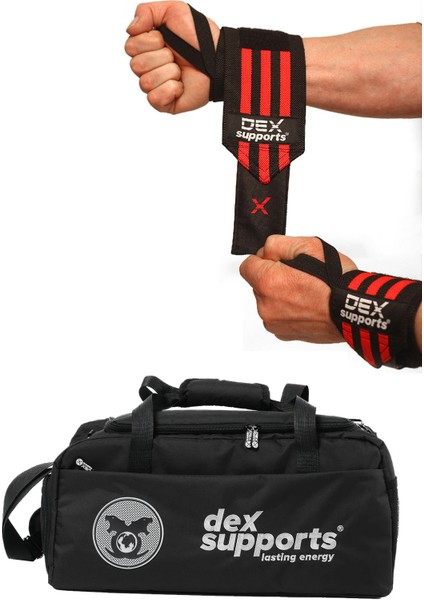 Fitness Sporcu Bilekliği Wrist Wraps + Xxl Büyük Boy Fitness Spor Çantası Gri 2'li Paket