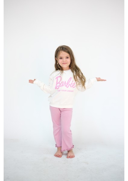 Kız Çocuk 2-6 Yaş Doğal Pamuklu Barbie Baskılı Bisiklet Yaka Uzun Kol Sweat Takım fiyatları