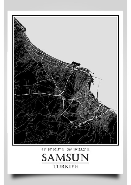 Samsun Şehir Haritası Çerçevesiz Poster-Harita Sanatı, Map Art Design