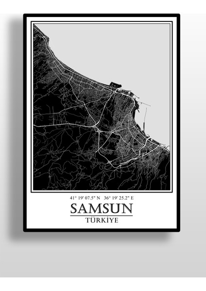 Samsun Şehir Haritası Çerçevesiz Poster-Harita Sanatı, Map Art Design